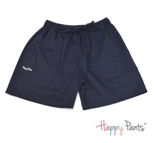 Navy blue cotton shorts elastic waist summer Happy Pants fun and colourful clothes