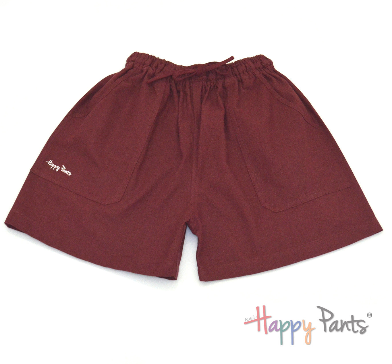 Burgundy marron cotton shorts elastic waist summer Happy Pants fun and colourful clothes