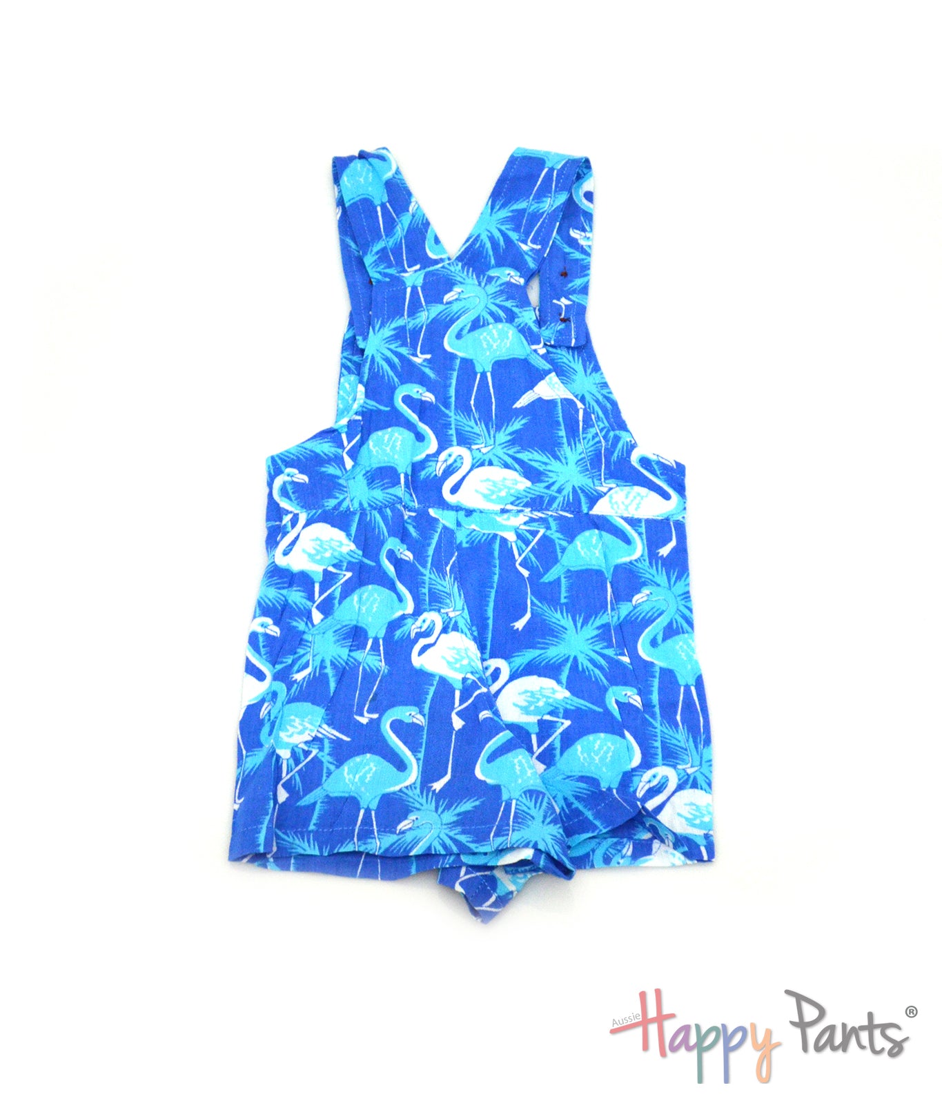Cool Flamingos Blue Short Overall