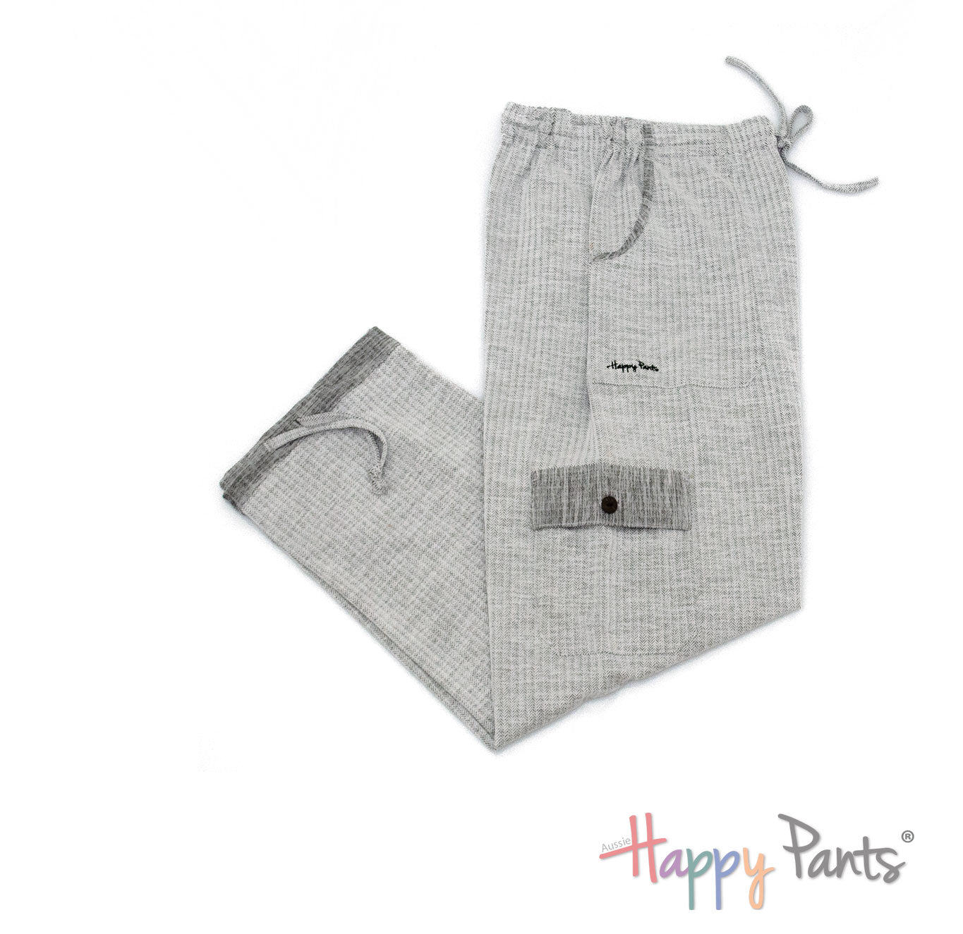 Herringbone White Women Happy Pants