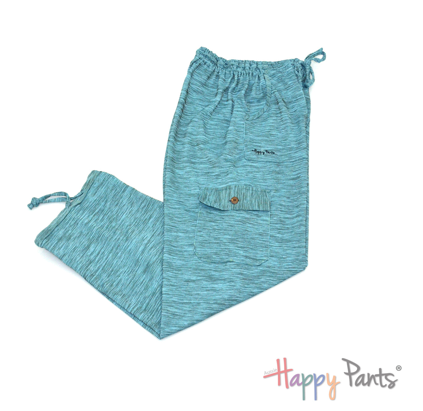 Blue aqua Women pants elastic waist summer Happy Pants fun and colourful clothes