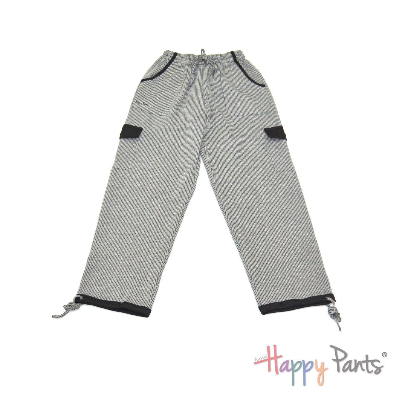 Gray Men stripe pants elastic waist summer Happy Pants fun and colourful clothes