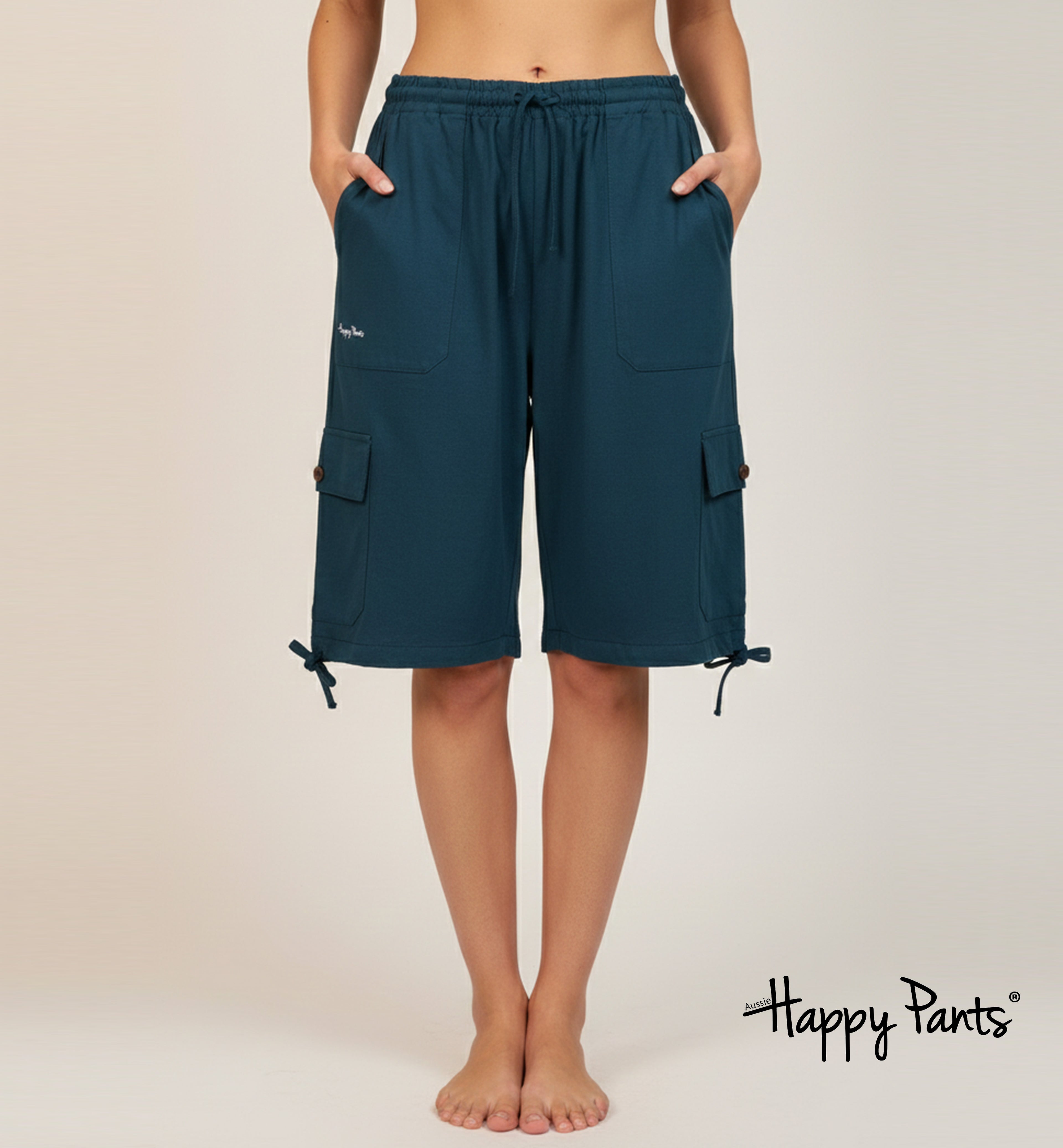 Happy Pants Peacock Blue Comfort Cargo Shorts