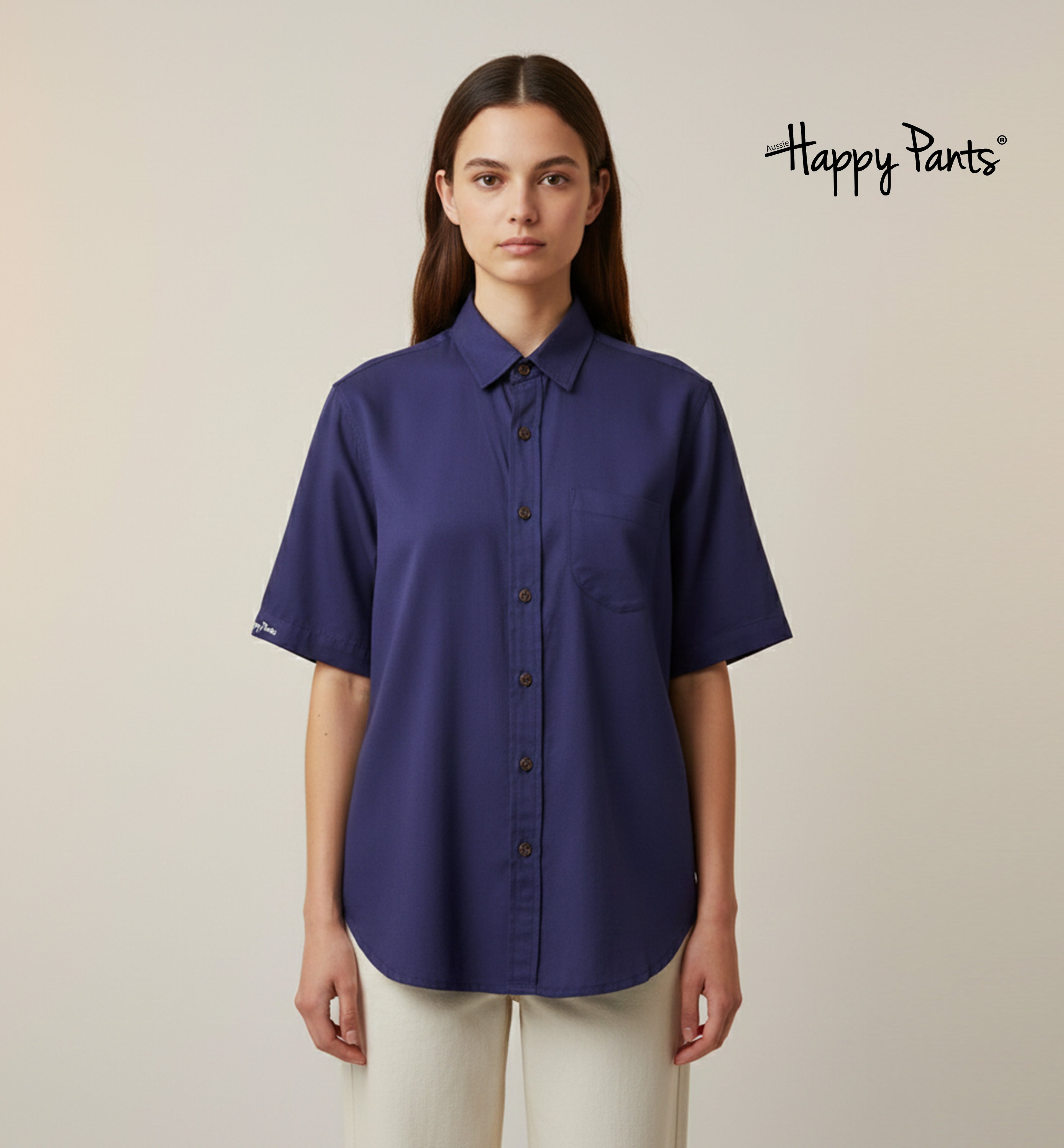 Women’s Cotton Button-Up Shirt in Navy