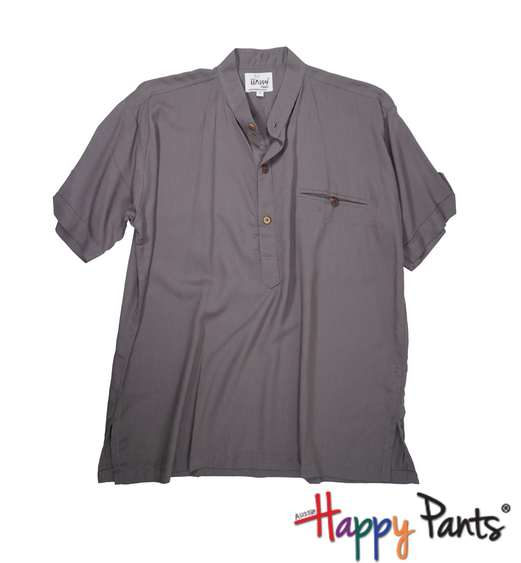 Men’s Cotton Mandarin-Collar Ash Gray Top