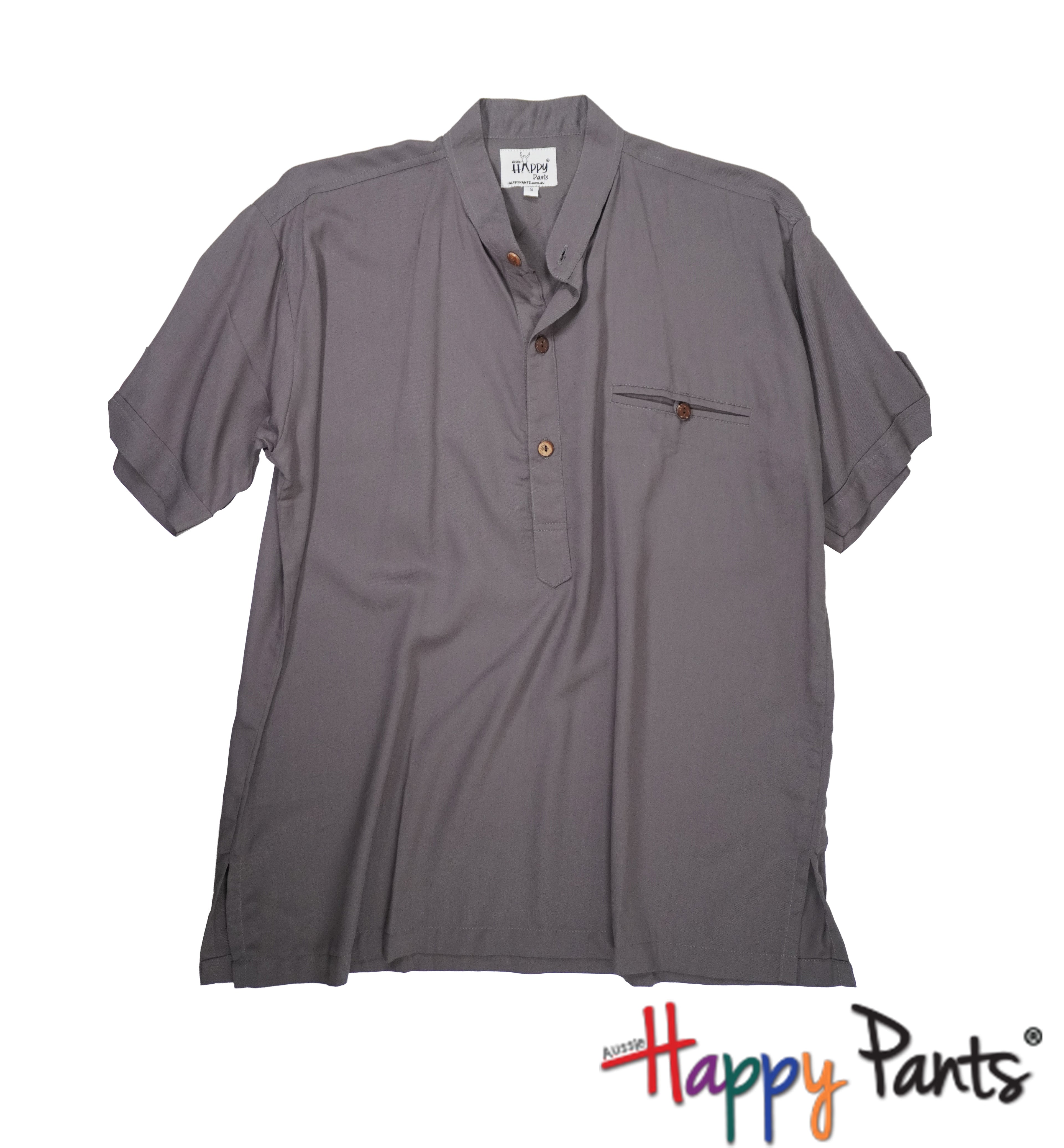 Men’s Cotton Mandarin-Collar Ash Gray Top