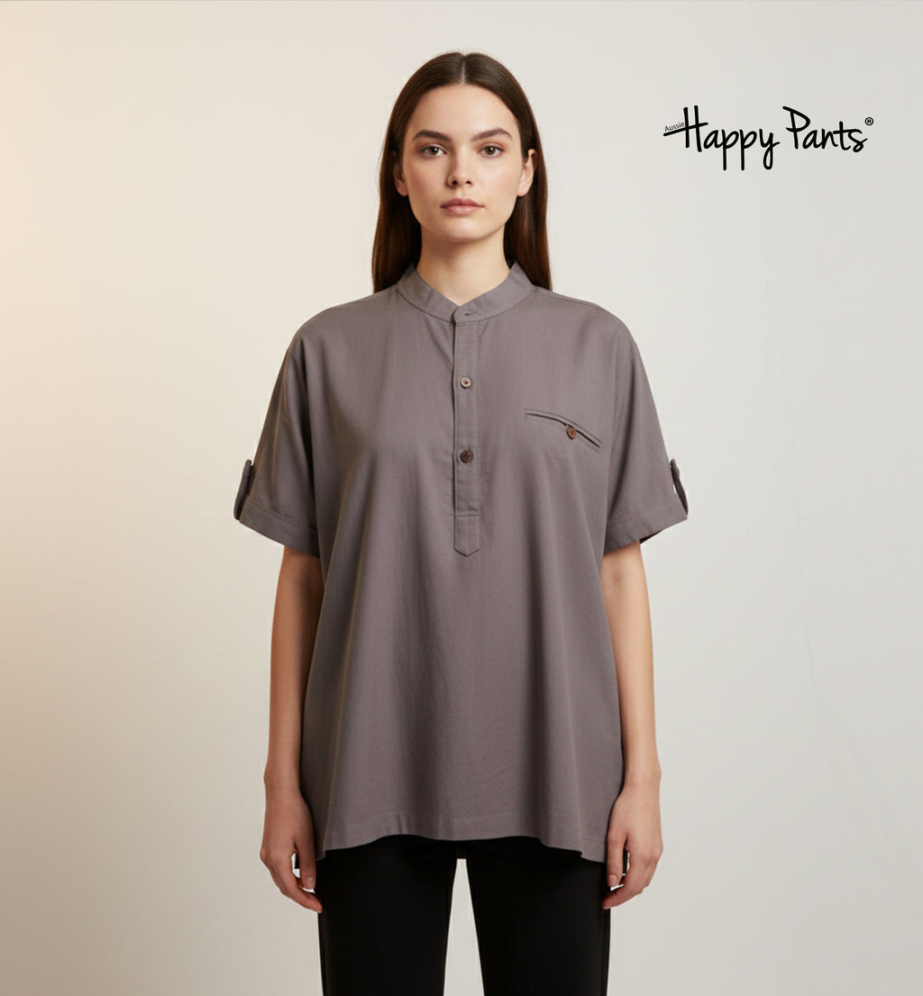 Women’s Cotton Mandarin-Collar Ash Gray Top