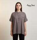 Women’s Cotton Mandarin-Collar Ash Gray Top