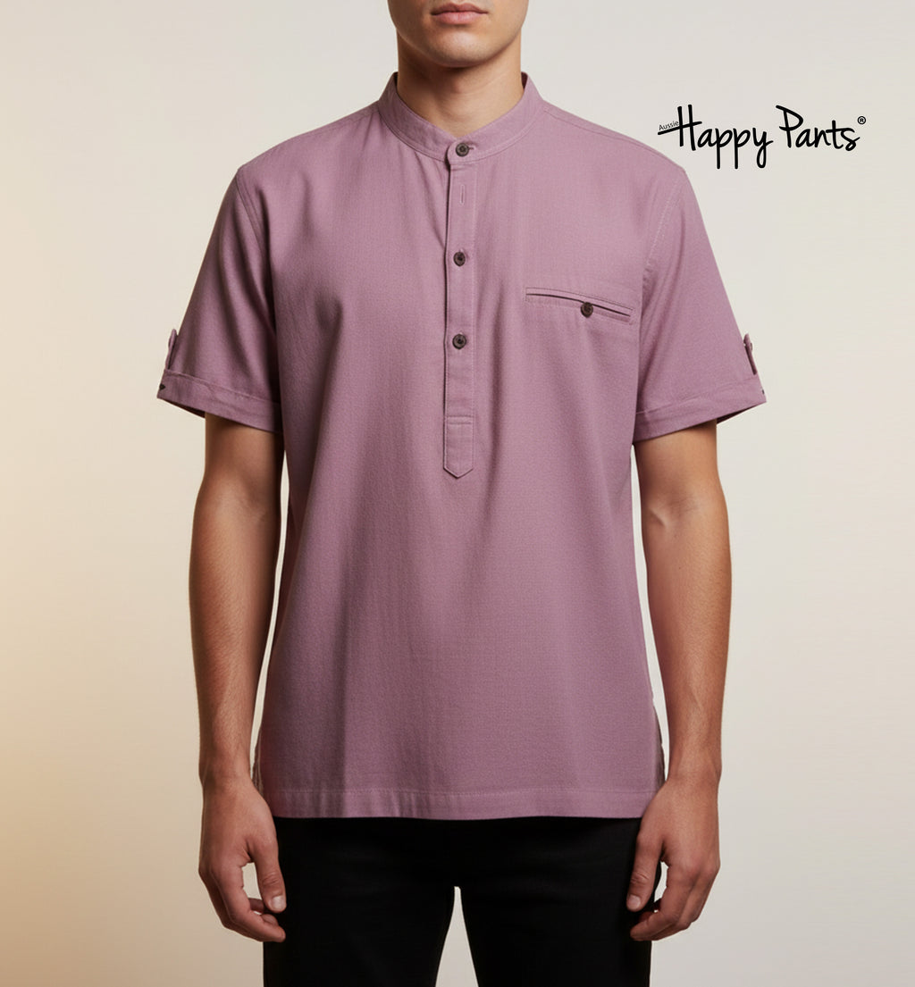 Men’s Cotton Mandarin-Collar Lavender Top