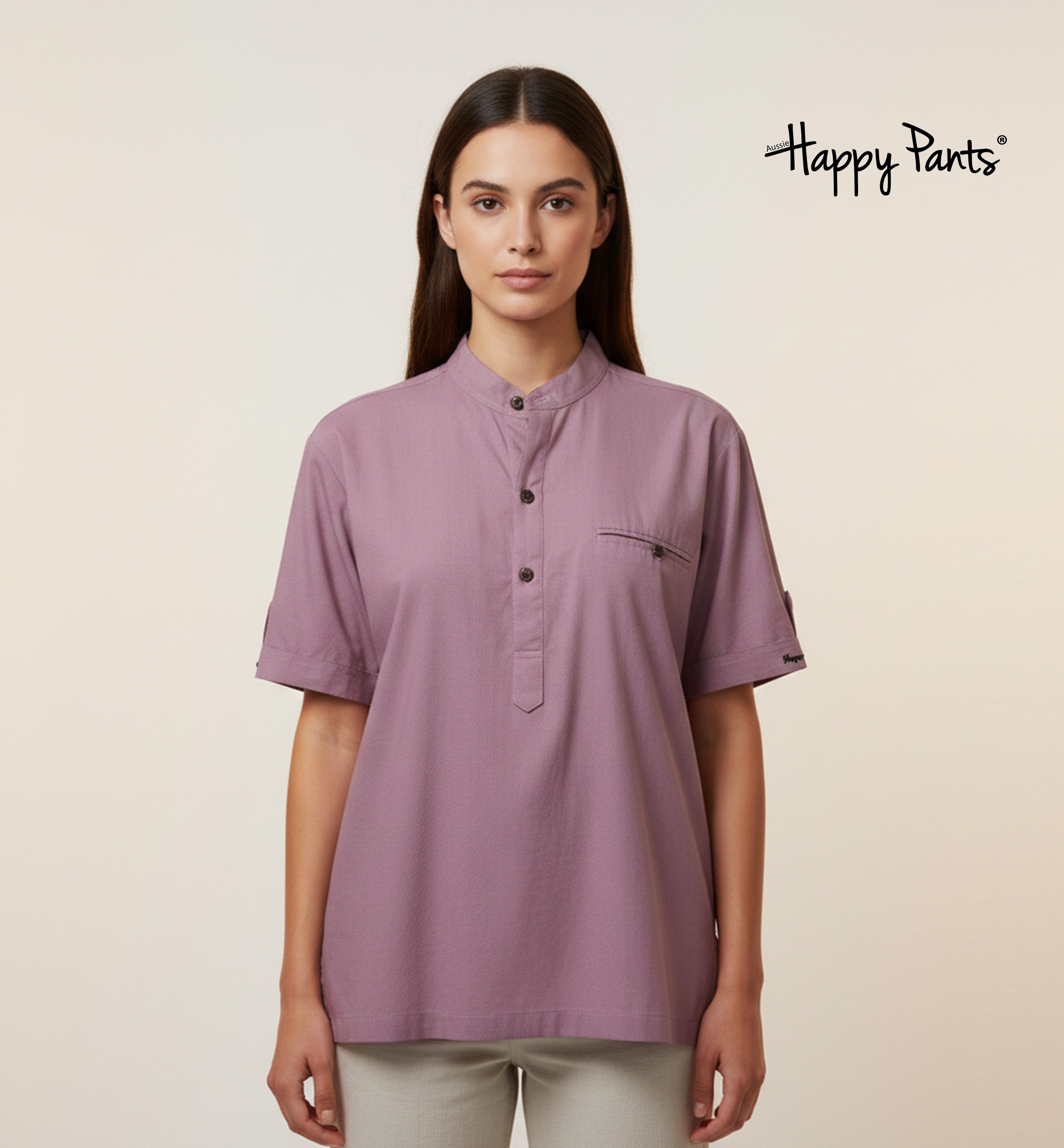 Women’s Cotton Mandarin-Collar Lavender Top