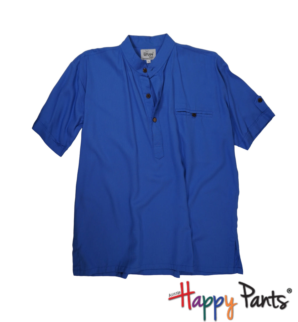 Women’s Cotton Mandarin-Collar Blue Top