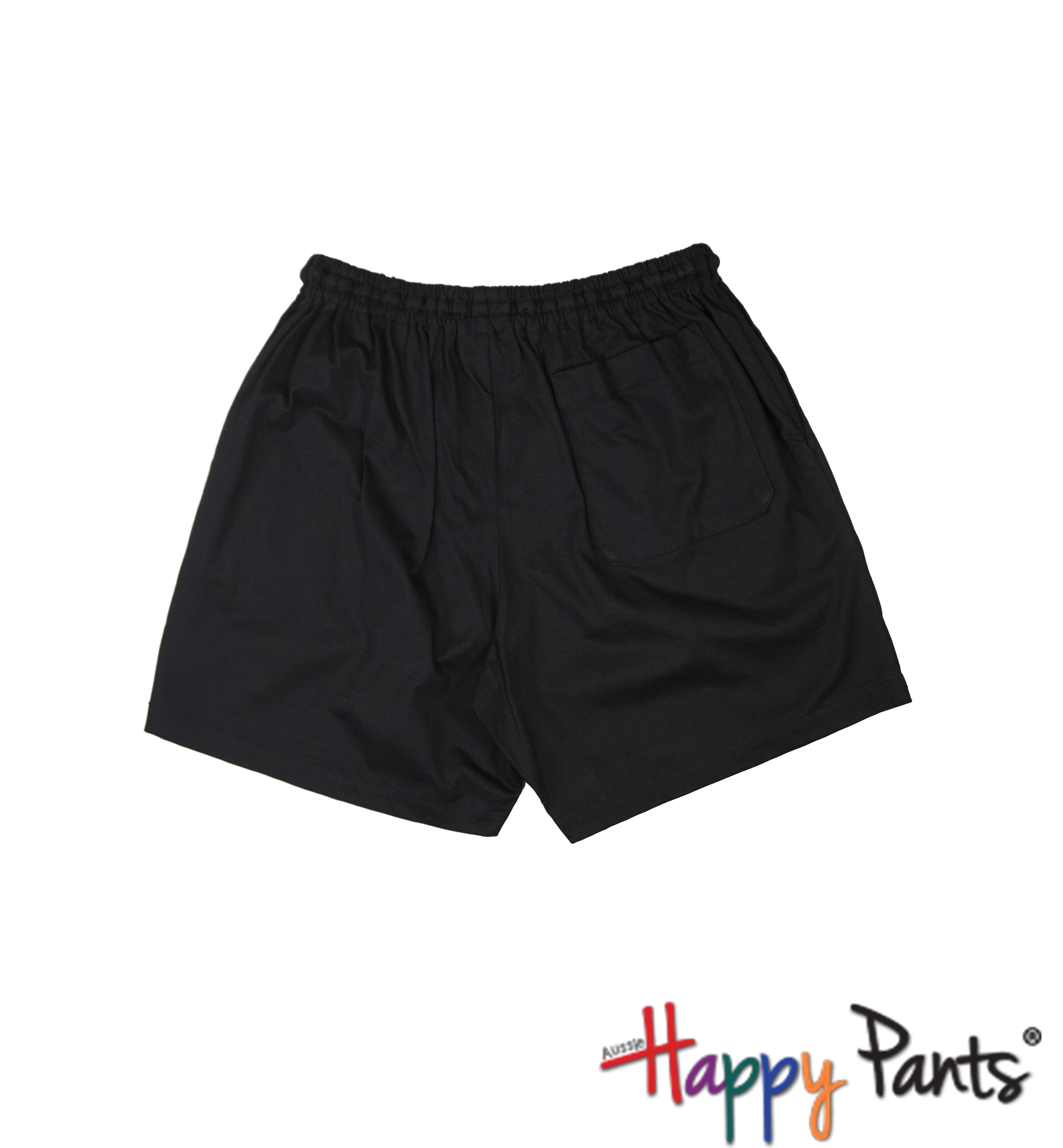 Black Cotton Happy Shorts for Men
