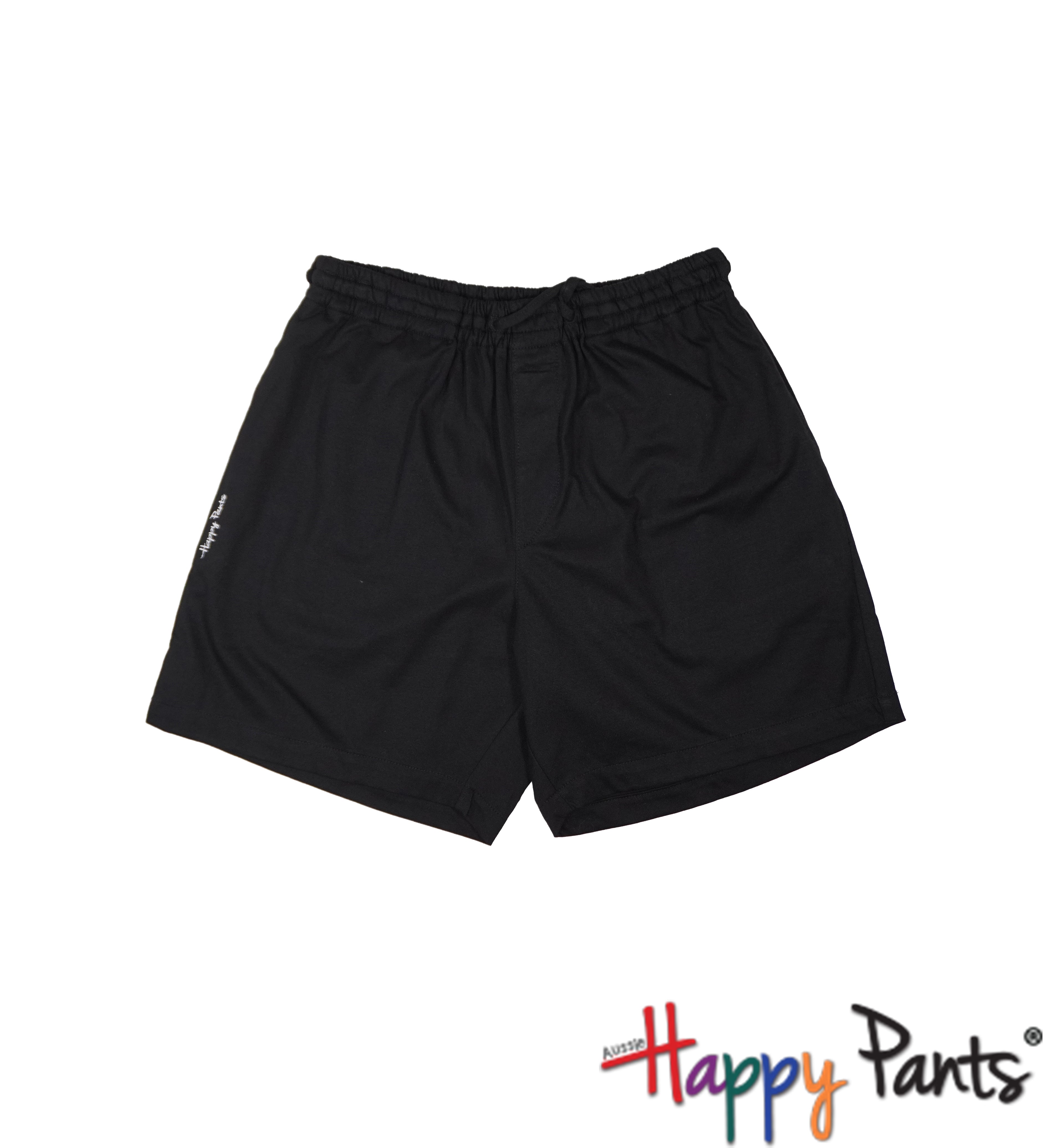 Black Cotton Happy Shorts for Men