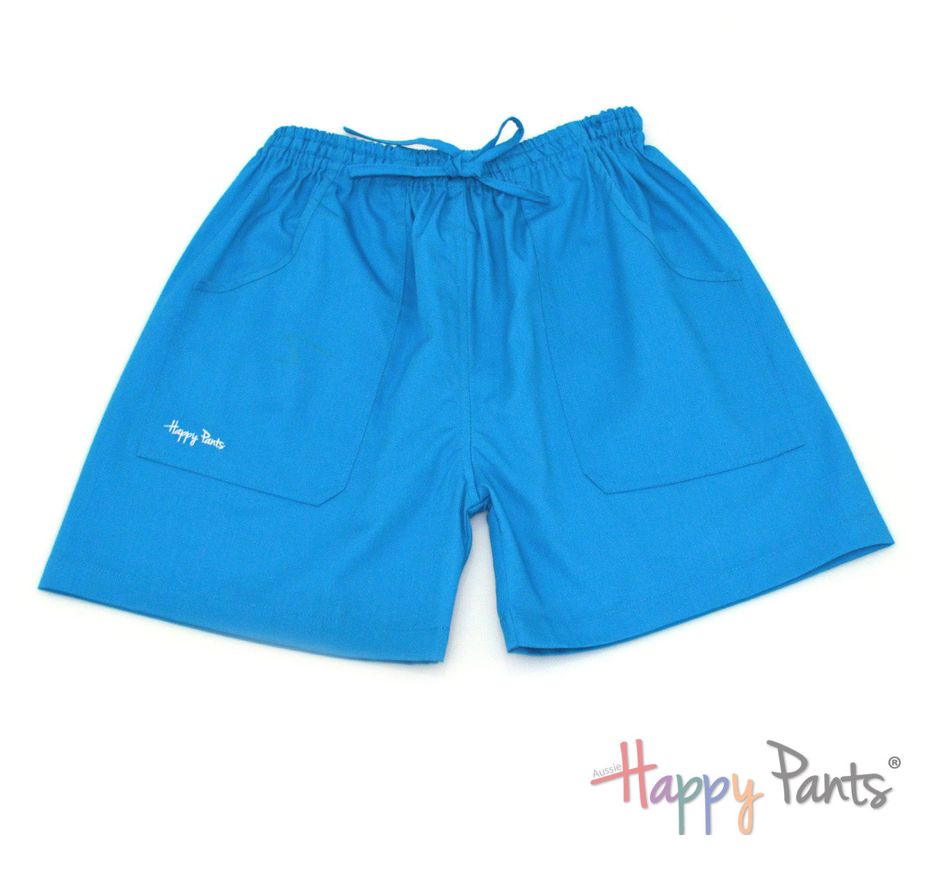 Blue aqua cotton shorts elastic waist summer Happy Pants fun and colourful clothes