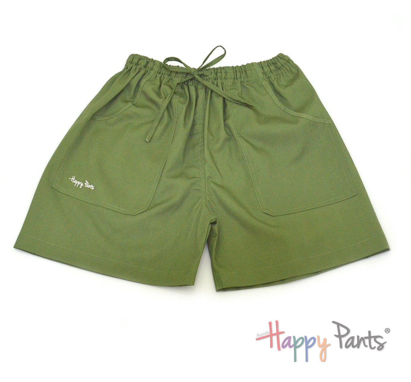 Green cotton shorts elastic waist summer Happy Pants fun and colourful clothes