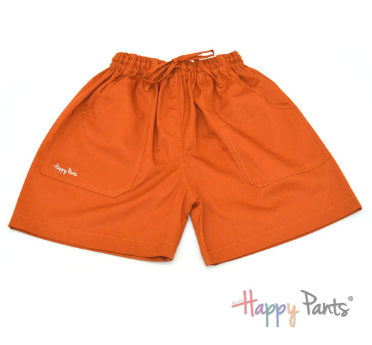 Orange Cotton shorts elastic waist summer Happy Pants fun and colourful clothes