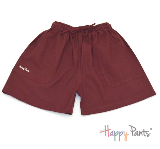 Burgundy marron cotton shorts elastic waist summer Happy Pants fun and colourful clothes