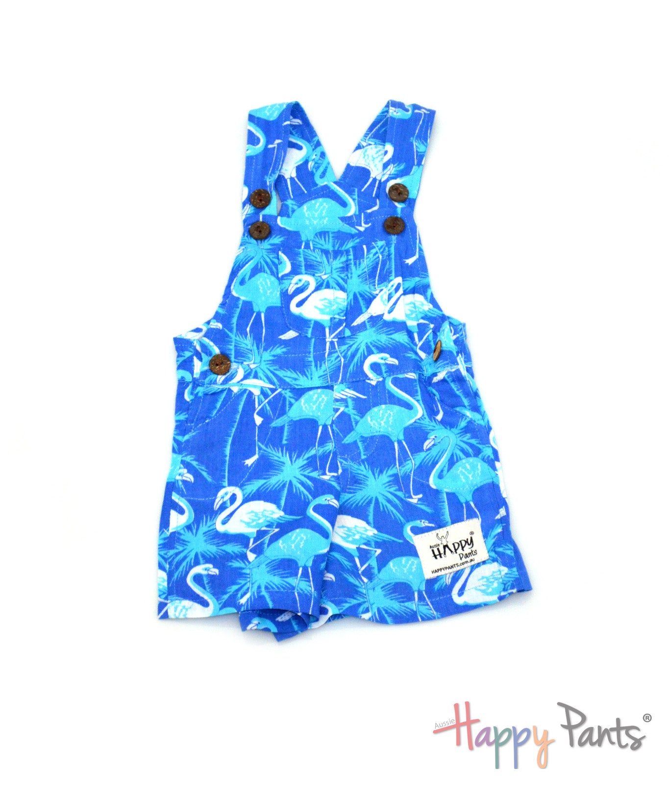 Cool Flamingos Blue Short Overall