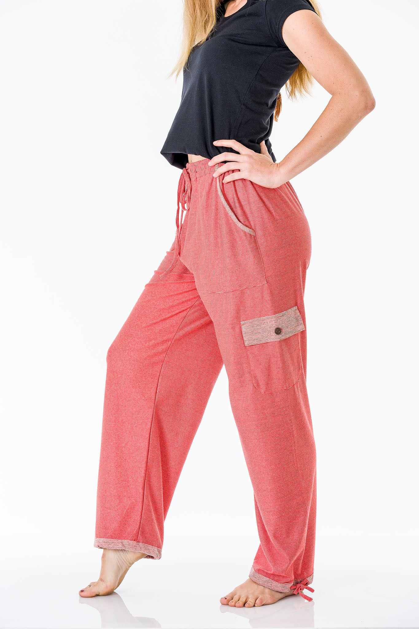 Pink coral salmon cotton pants for women