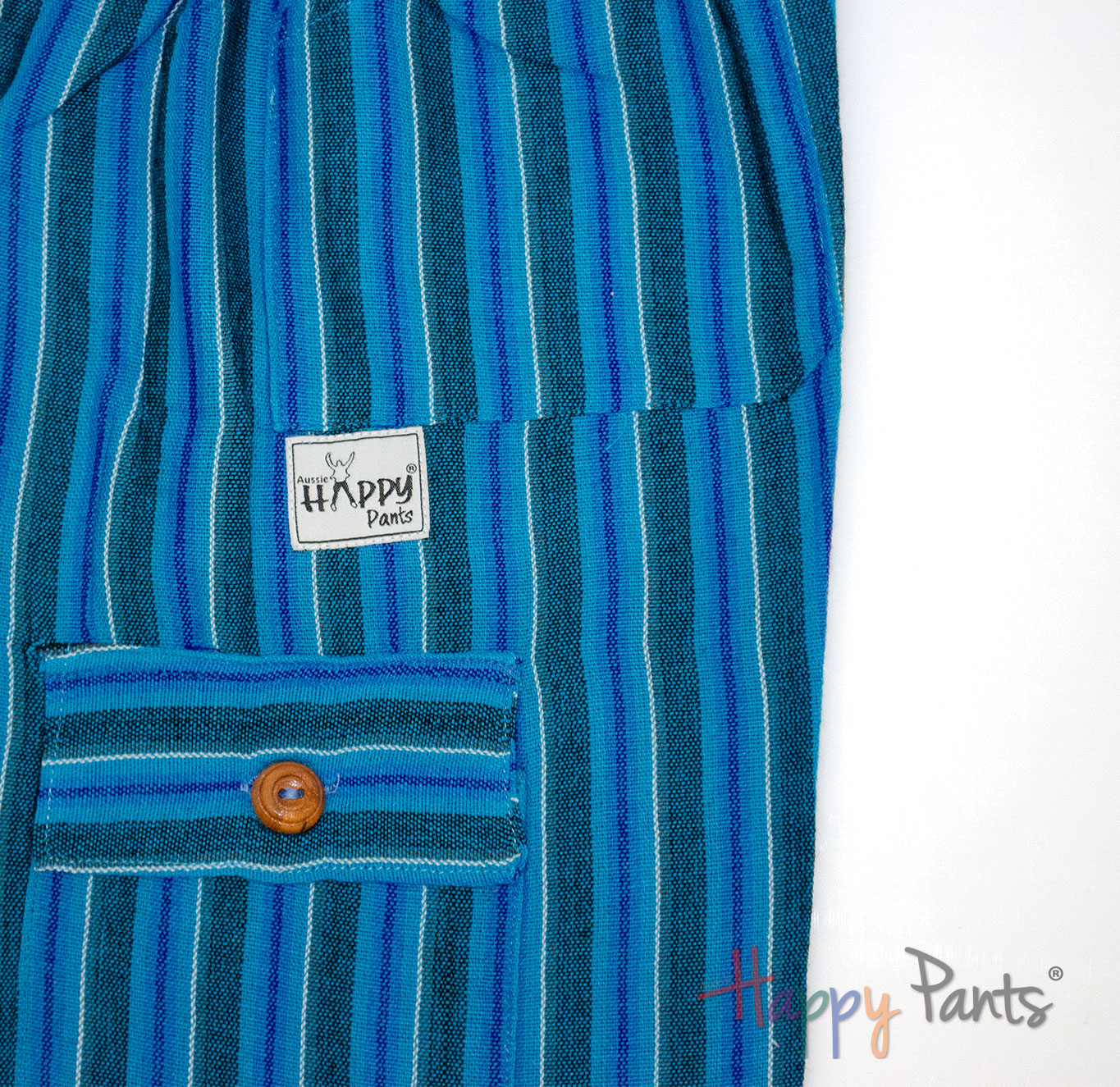 Aqua Blue Stripy Happy-Pants Boardshorts - Youth Collection