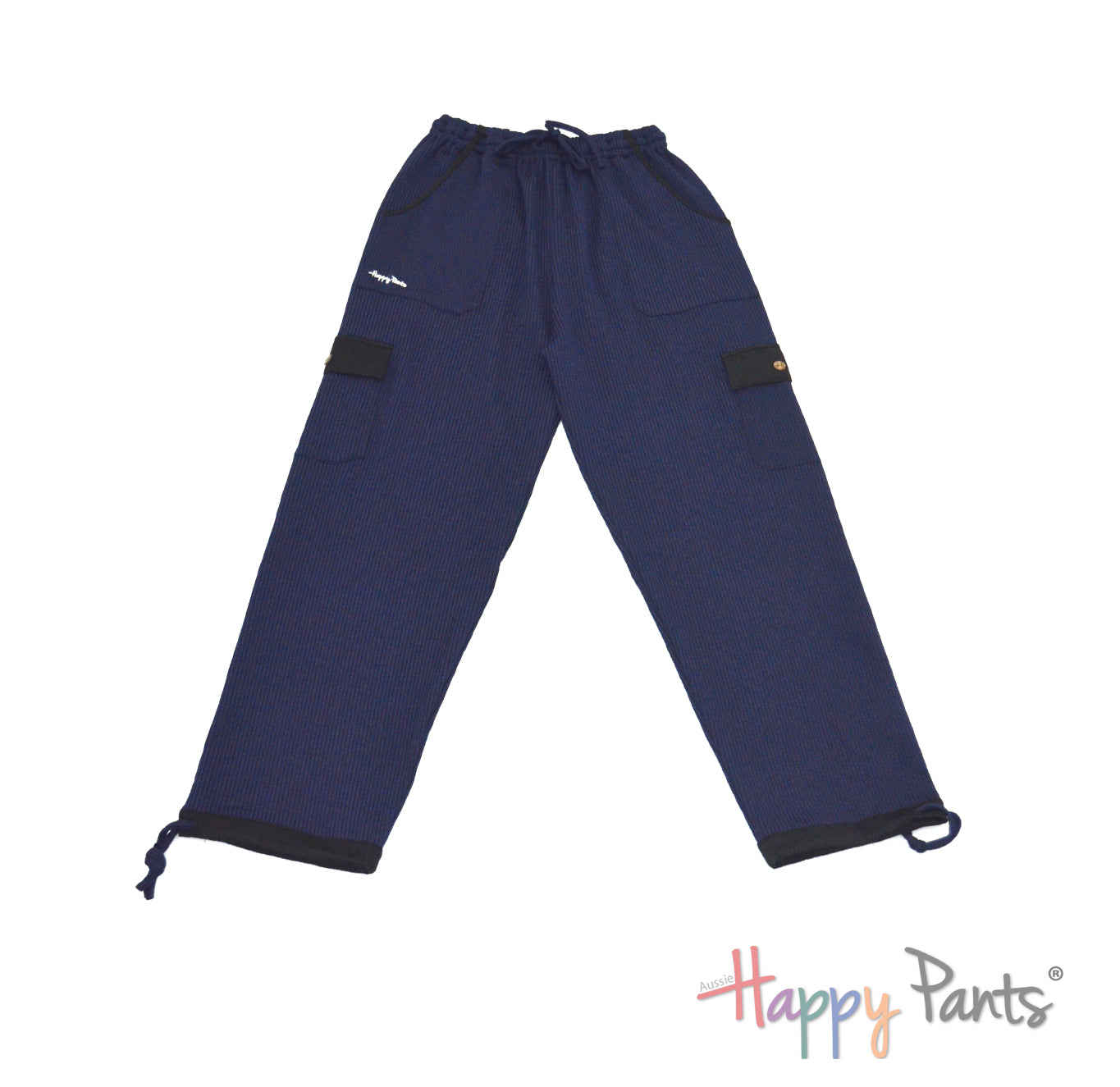 Blue Ladies cotton pants resort wear elastic waist jogger cotton Happy Pants