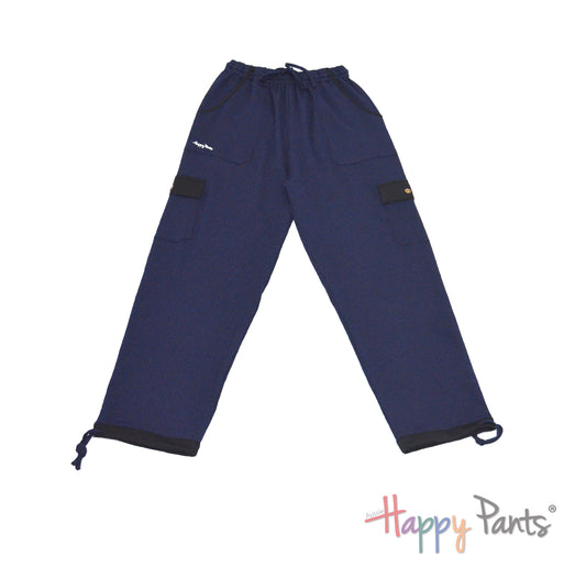 Navy blue Men stripe pants elastic waist summer Happy Pants fun and colourful clothes