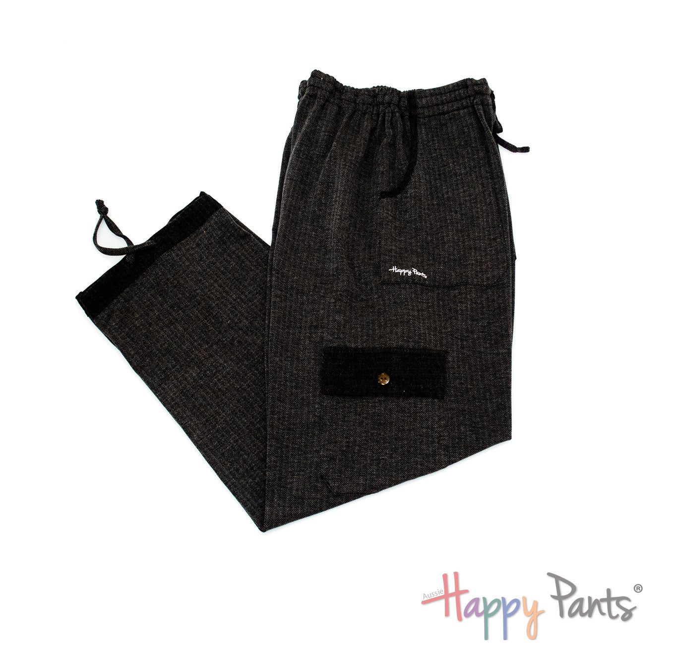 Herringbone Black Men Happy Pants