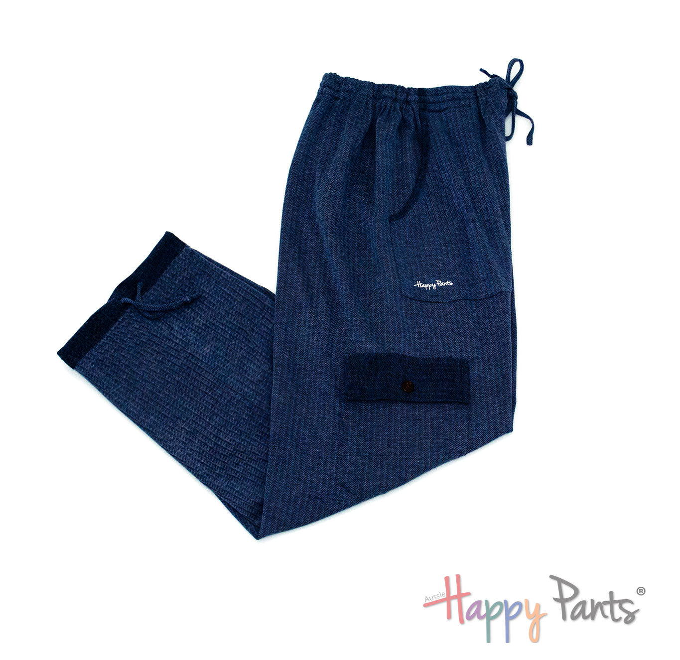 Herringbone Navy Men Happy Pants