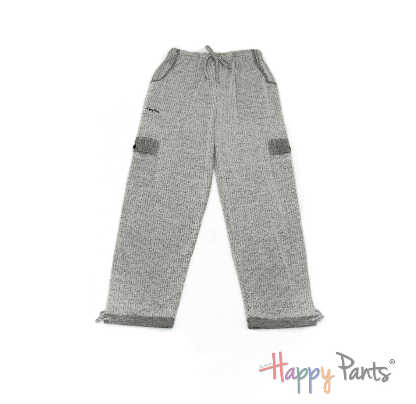 Herringbone White Men Happy Pants