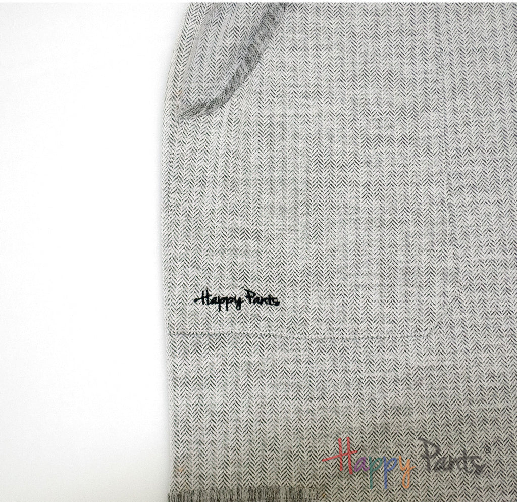 Herringbone White Women Happy Pants