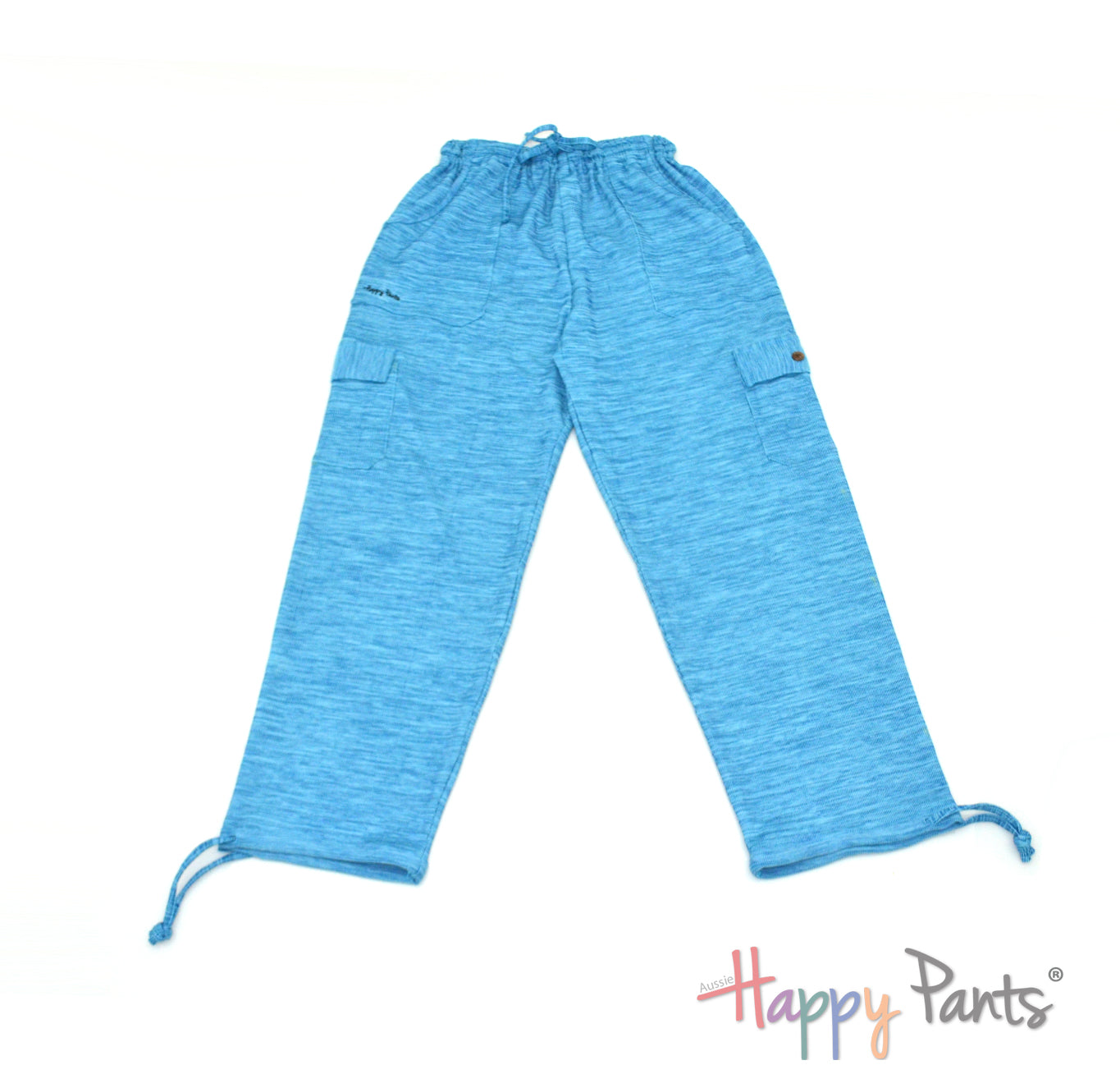 Blue aqua Men pants elastic waist summer Happy Pants fun and colourful clothes