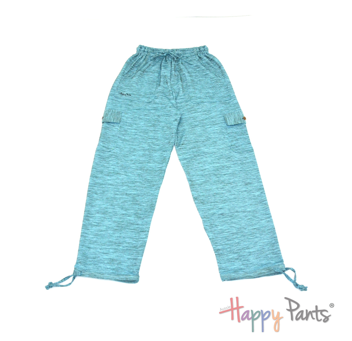 Blue Aqua Men pants elastic waist summer Happy Pants fun and colourful clothes