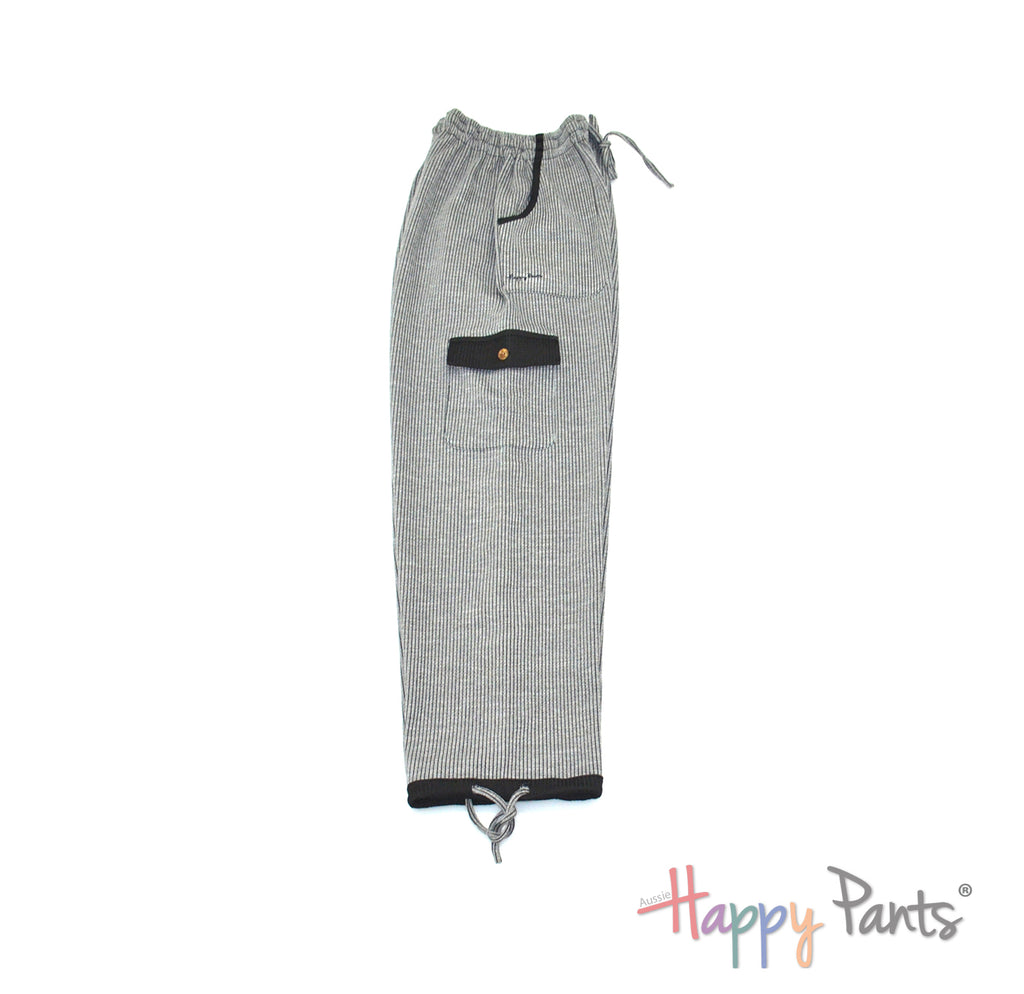 Gray pinstripe Trousers for Men with elastic waist holiday pants resort wear Australia comfy cotton joggers
