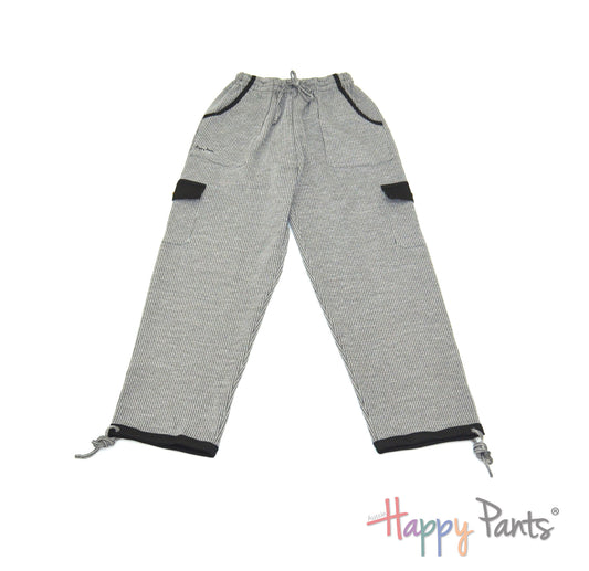 Gray Men stripe pants elastic waist summer Happy Pants fun and colourful clothes